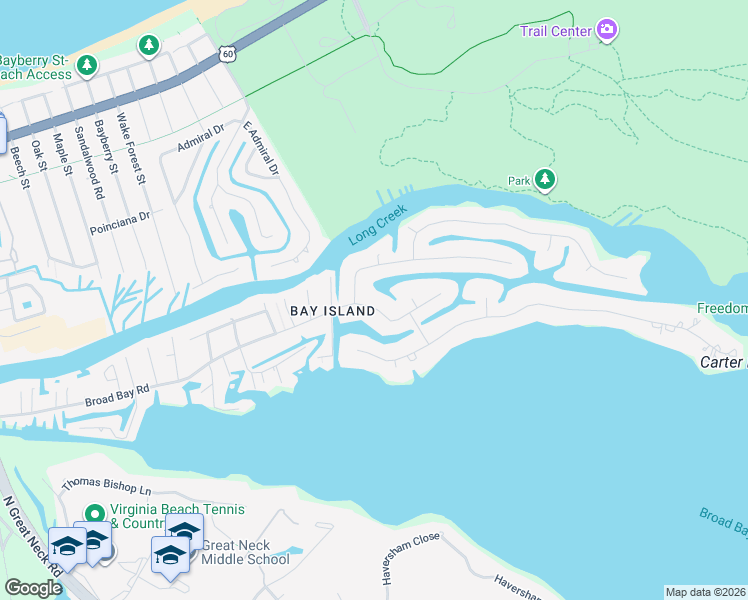 map of restaurants, bars, coffee shops, grocery stores, and more near 2412 Broad Bay Road in Virginia Beach