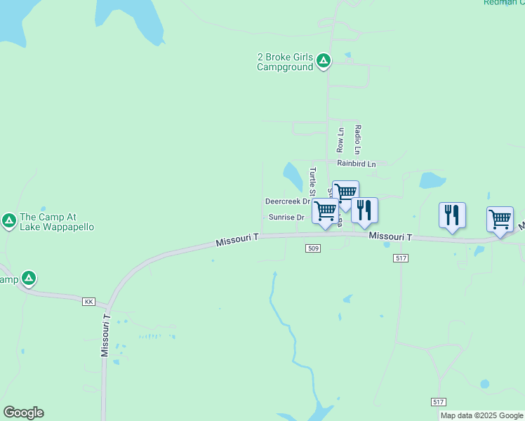 map of restaurants, bars, coffee shops, grocery stores, and more near 36 Deercreek Drive in Wappapello