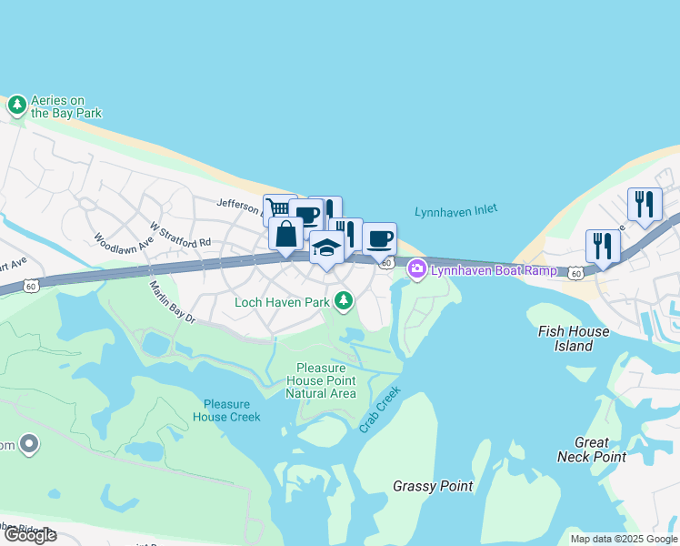 map of restaurants, bars, coffee shops, grocery stores, and more near 2224 Dinwiddie Road in Virginia Beach