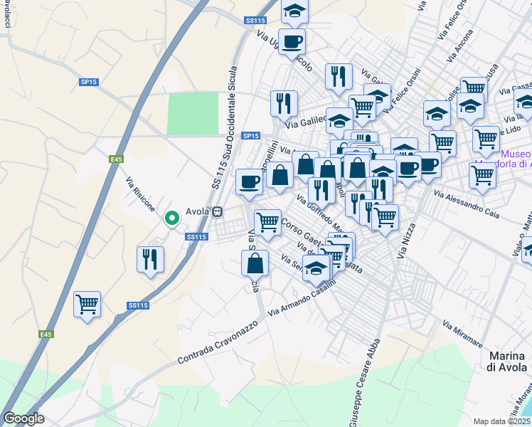 map of restaurants, bars, coffee shops, grocery stores, and more near 14-19 Corso Gaetano D'Agata in Avola