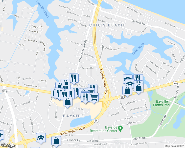 map of restaurants, bars, coffee shops, grocery stores, and more near 2210 East Berrie Circle in Virginia Beach