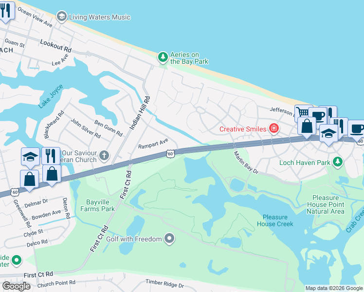 map of restaurants, bars, coffee shops, grocery stores, and more near 3964 Shore Drive in Virginia Beach