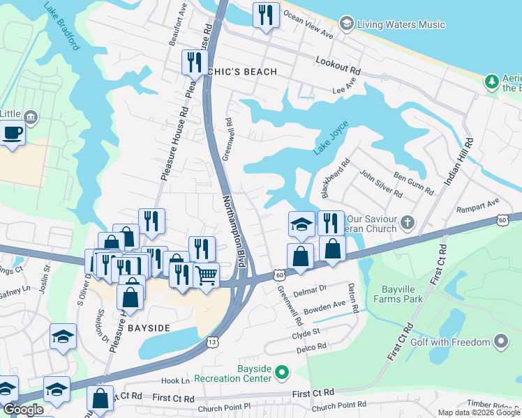 map of restaurants, bars, coffee shops, grocery stores, and more near 2268 Greenwell Road in Virginia Beach