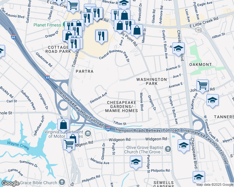 map of restaurants, bars, coffee shops, grocery stores, and more near 809 Craten Road in Norfolk
