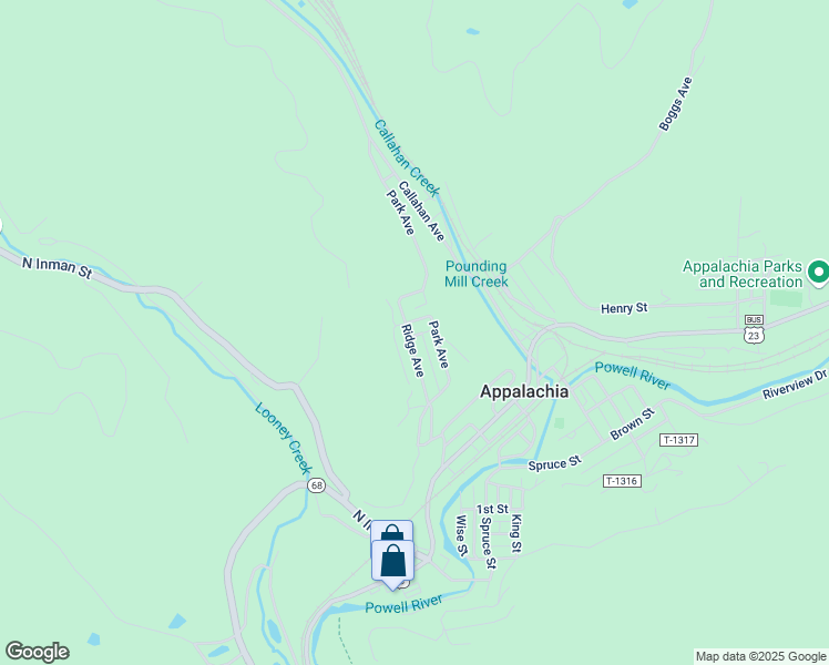 map of restaurants, bars, coffee shops, grocery stores, and more near 329 Ridge Avenue in Appalachia