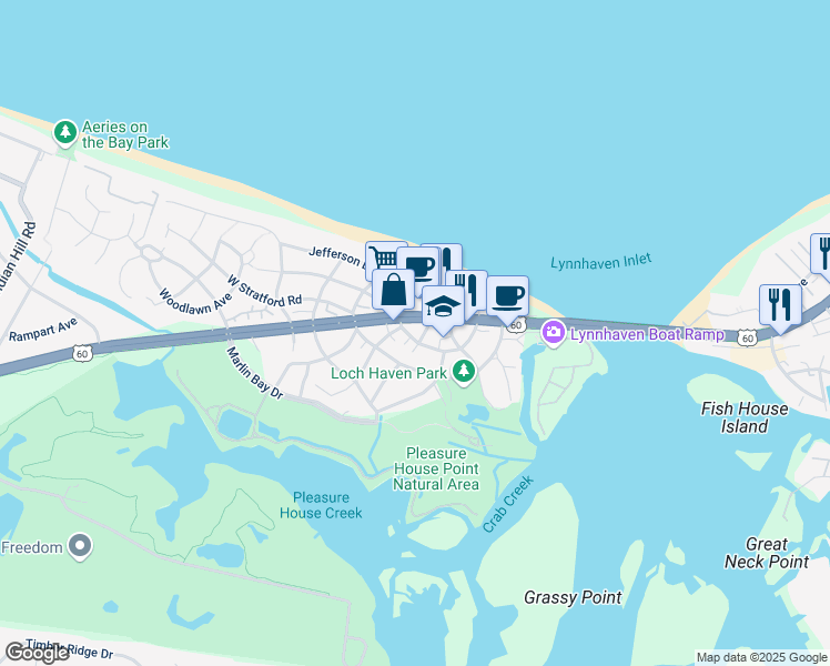 map of restaurants, bars, coffee shops, grocery stores, and more near 3657 Rockbridge Road in Virginia Beach