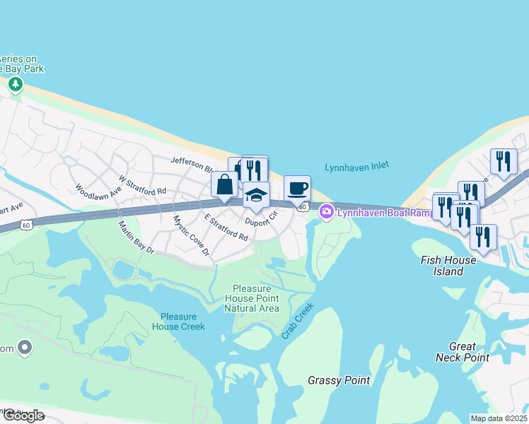 map of restaurants, bars, coffee shops, grocery stores, and more near 2222 Dinwiddie Road in Virginia Beach