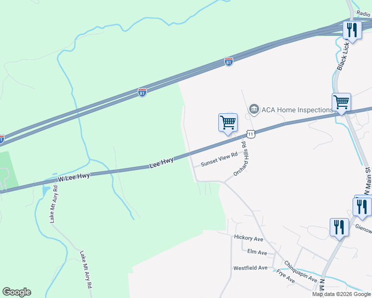 map of restaurants, bars, coffee shops, grocery stores, and more near West Lee Highway in Rural Retreat