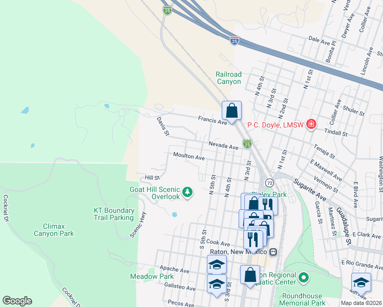 map of restaurants, bars, coffee shops, grocery stores, and more near 630 Moulton Avenue in Raton