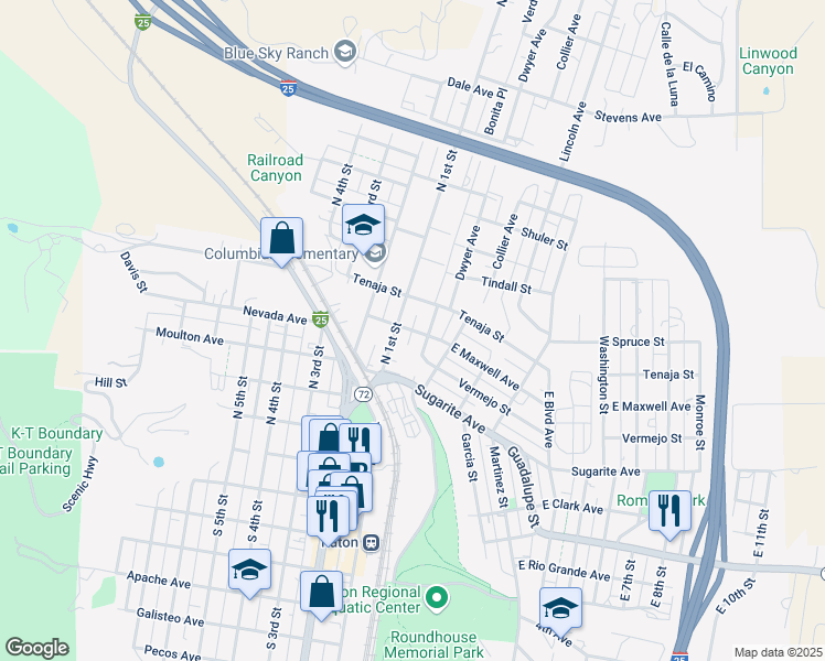 map of restaurants, bars, coffee shops, grocery stores, and more near 116 East Maxwell Avenue in Raton