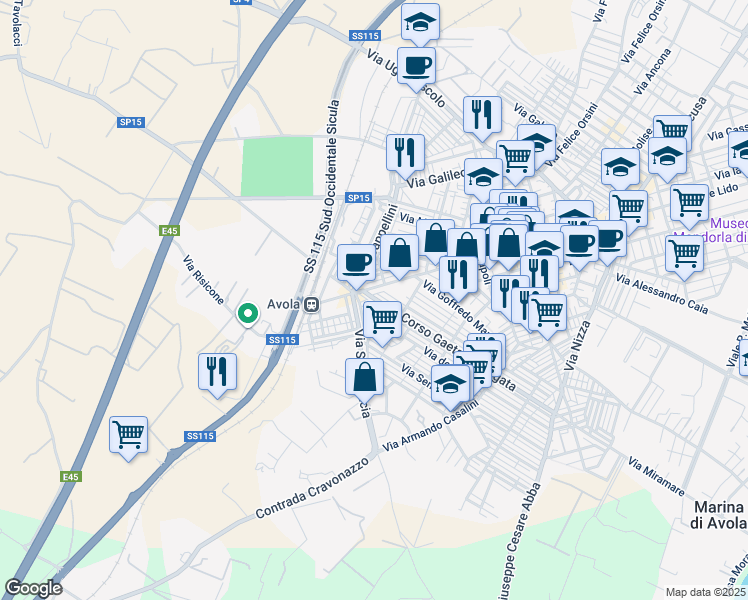 map of restaurants, bars, coffee shops, grocery stores, and more near 19 Corso Gaetano D'Agata in Avola