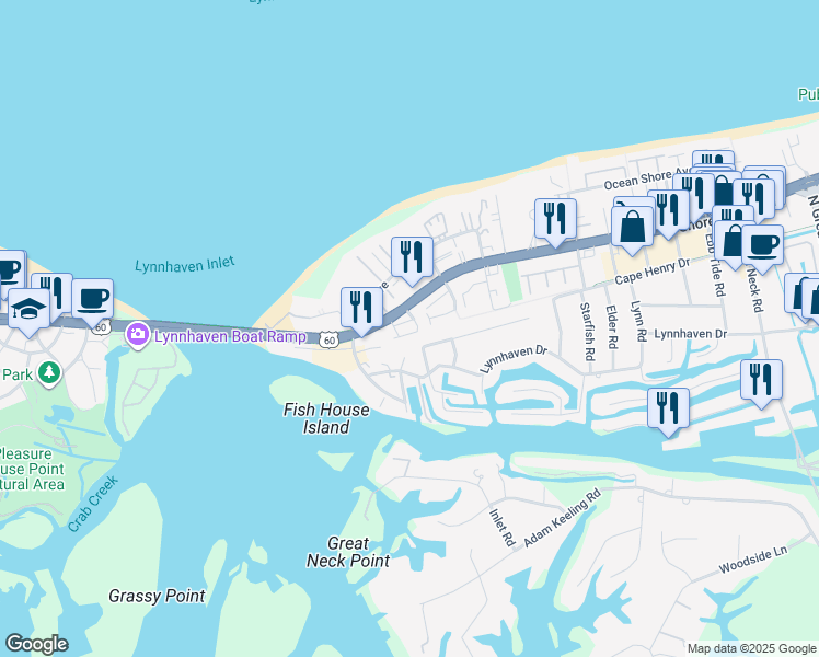 map of restaurants, bars, coffee shops, grocery stores, and more near 2229 Lesner Crescent in Virginia Beach