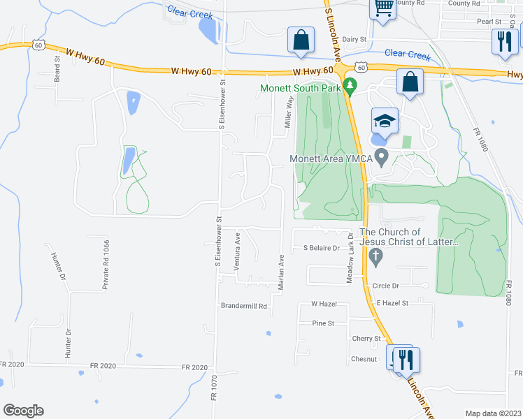 map of restaurants, bars, coffee shops, grocery stores, and more near 6 Greenridge Terrace in Monett