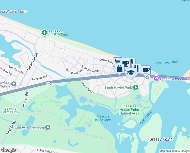 map of restaurants, bars, coffee shops, grocery stores, and more near 3800 Shore Drive in Virginia Beach