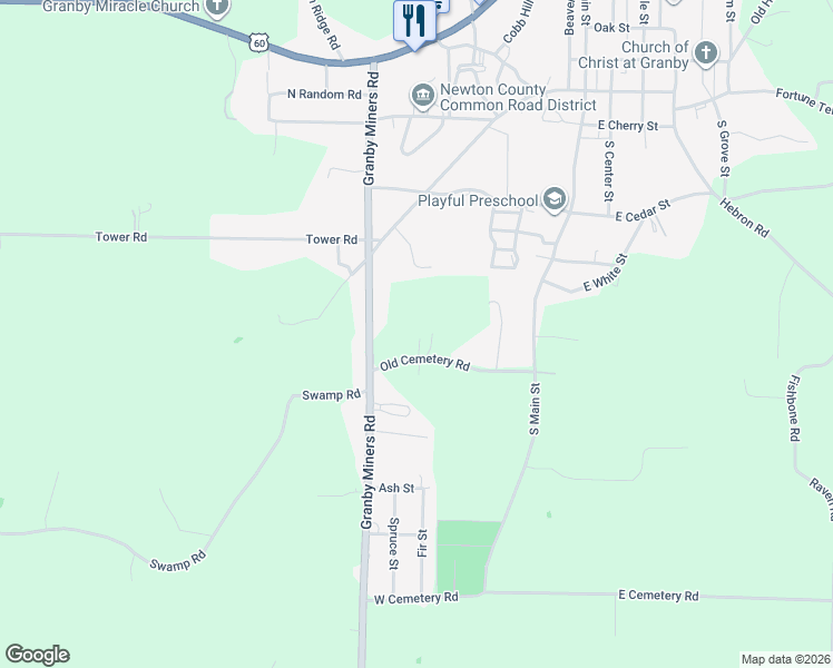 map of restaurants, bars, coffee shops, grocery stores, and more near Old Cemetery Rd in Granby