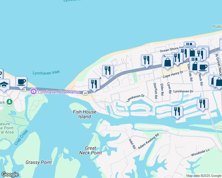map of restaurants, bars, coffee shops, grocery stores, and more near 3144 Sand Pine Road in Virginia Beach