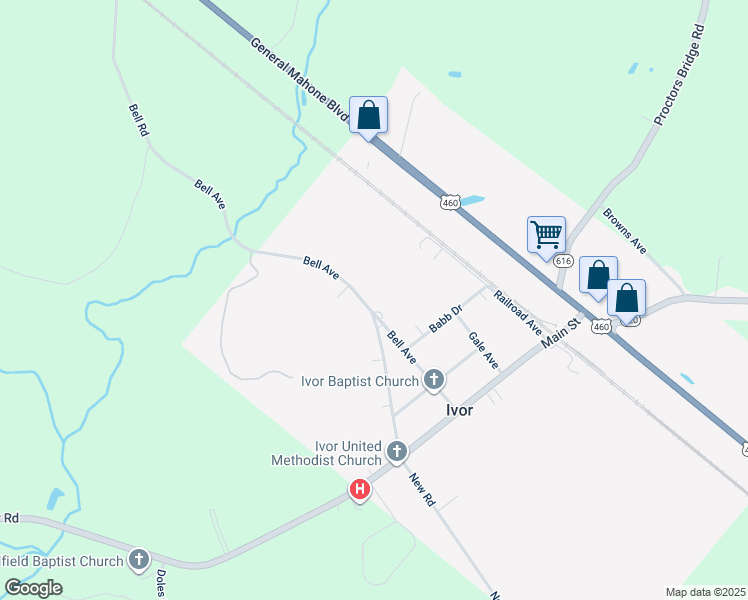 map of restaurants, bars, coffee shops, grocery stores, and more near 8371 Rawls Drive in Ivor