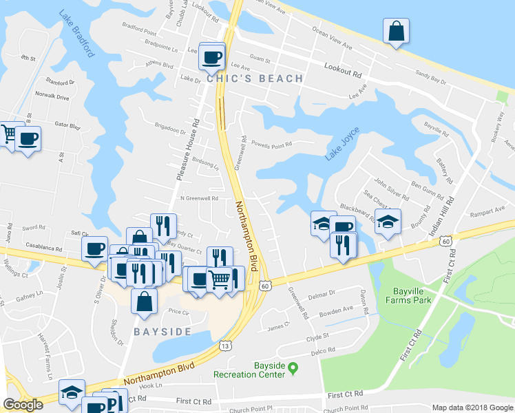 map of restaurants, bars, coffee shops, grocery stores, and more near 2316 Wood Beach Landing in Virginia Beach