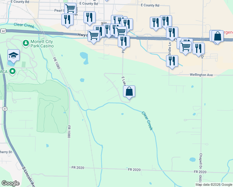map of restaurants, bars, coffee shops, grocery stores, and more near 1024 Lakewood Drive in Monett