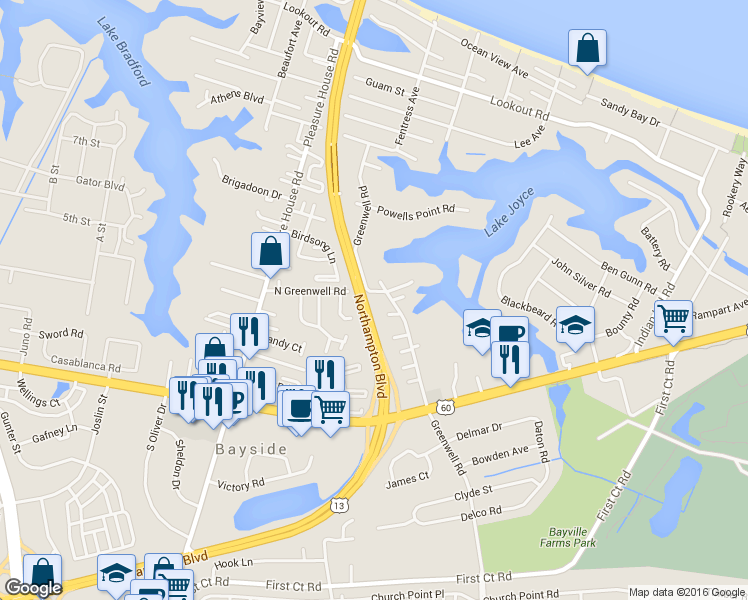 map of restaurants, bars, coffee shops, grocery stores, and more near 2316 Wood Beach Landing in Virginia Beach