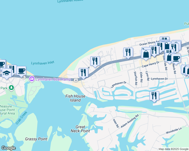 map of restaurants, bars, coffee shops, grocery stores, and more near 2221 Lesner Crescent in Virginia Beach