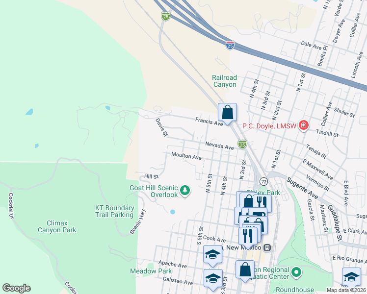 map of restaurants, bars, coffee shops, grocery stores, and more near 630 Moulton Avenue in Raton