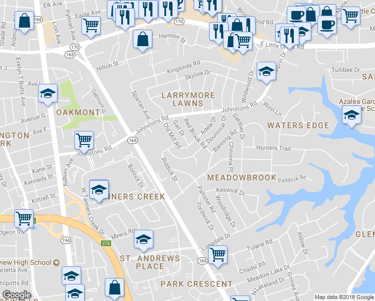 map of restaurants, bars, coffee shops, grocery stores, and more near 6904 Adele Drive in Norfolk