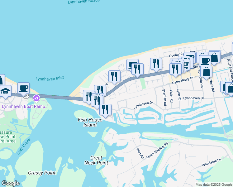 map of restaurants, bars, coffee shops, grocery stores, and more near 2204 Lesner Crescent in Virginia Beach