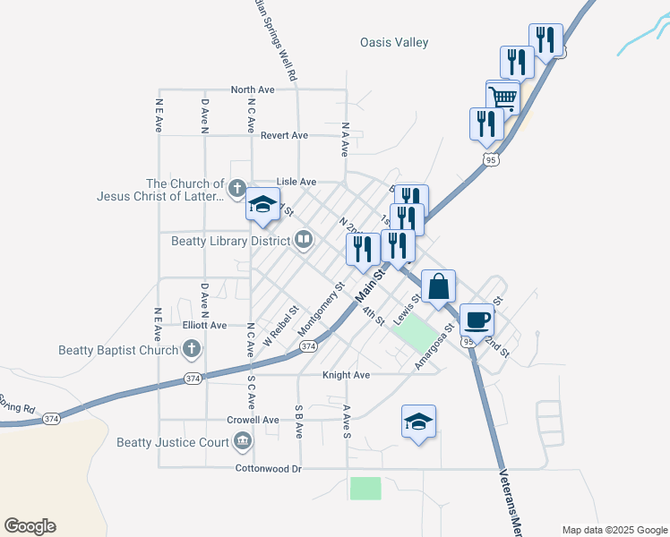 map of restaurants, bars, coffee shops, grocery stores, and more near 309 West Reibel Street in Beatty