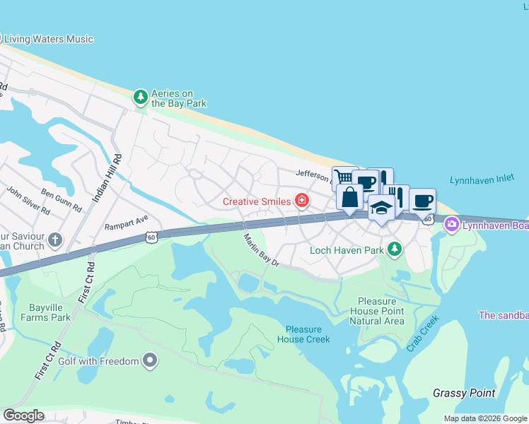 map of restaurants, bars, coffee shops, grocery stores, and more near 3800 Shore Drive in Virginia Beach