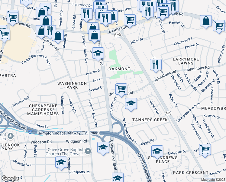 map of restaurants, bars, coffee shops, grocery stores, and more near in Norfolk
