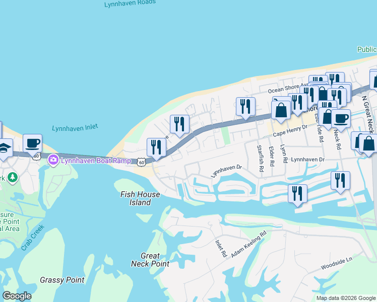 map of restaurants, bars, coffee shops, grocery stores, and more near 3144 Sand Pine Road in Virginia Beach