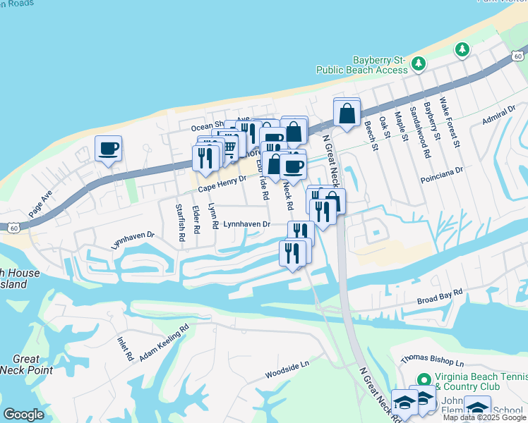map of restaurants, bars, coffee shops, grocery stores, and more near 2921 Summerhaven Road in Virginia Beach