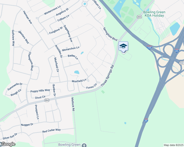 map of restaurants, bars, coffee shops, grocery stores, and more near Muirfield Lane in Bowling Green