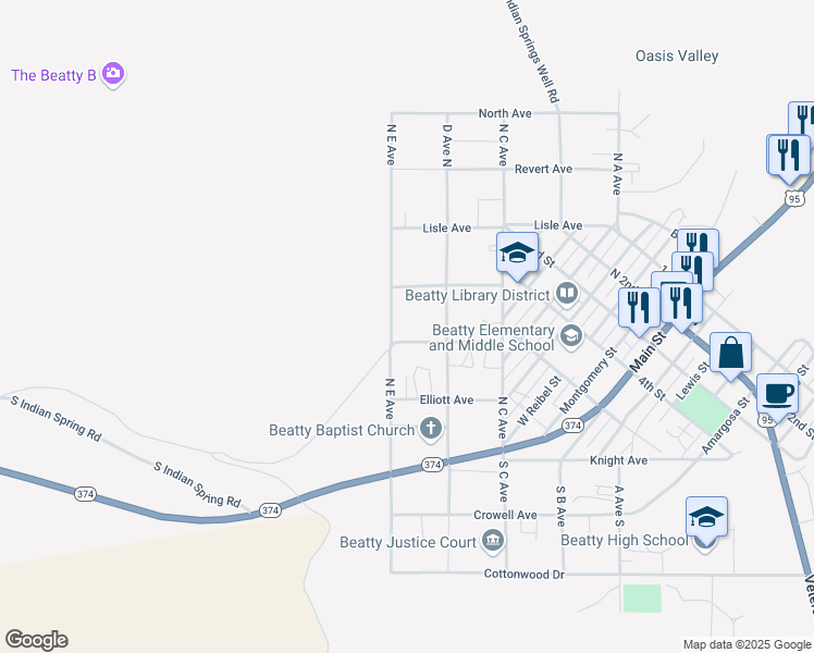 map of restaurants, bars, coffee shops, grocery stores, and more near 1650 West Center Street in Beatty