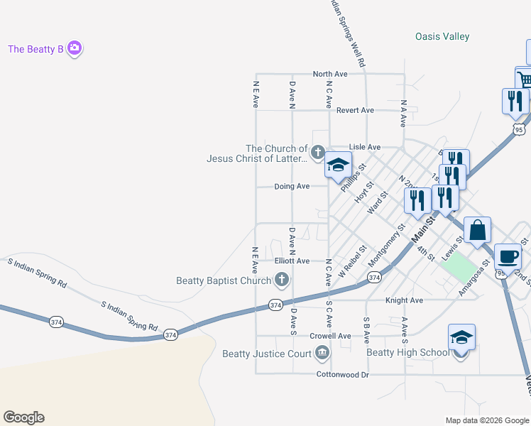 map of restaurants, bars, coffee shops, grocery stores, and more near 1650 West Center Street in Beatty