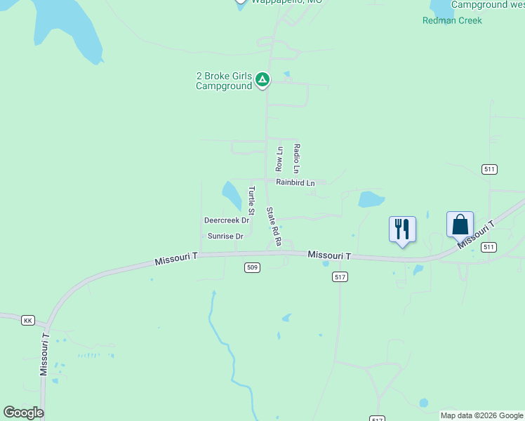 map of restaurants, bars, coffee shops, grocery stores, and more near 115 Highway Ra in Wappapello