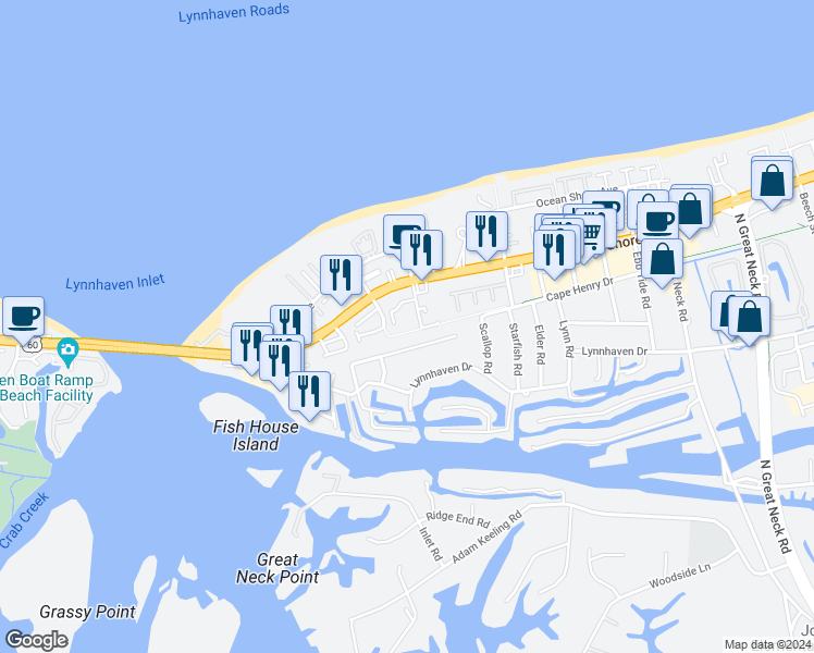 map of restaurants, bars, coffee shops, grocery stores, and more near 3115 Tidal Bay Lane in Virginia Beach