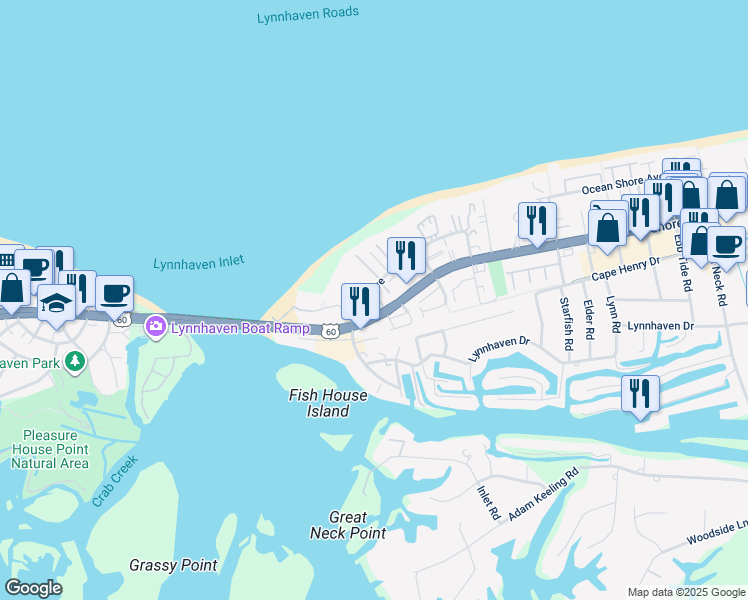 map of restaurants, bars, coffee shops, grocery stores, and more near 2301 Page Harbor Landing in Virginia Beach
