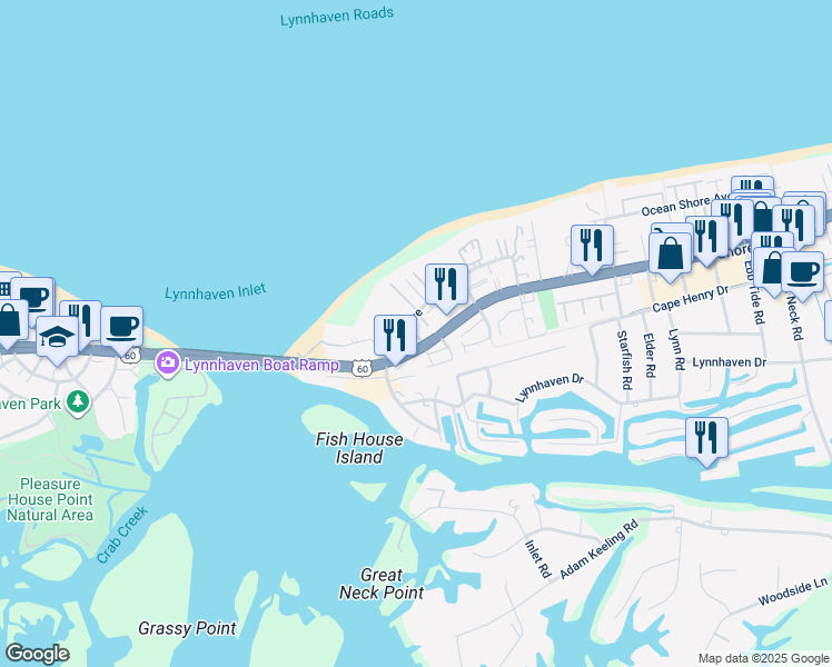 map of restaurants, bars, coffee shops, grocery stores, and more near 2301 Page Harbor Landing in Virginia Beach