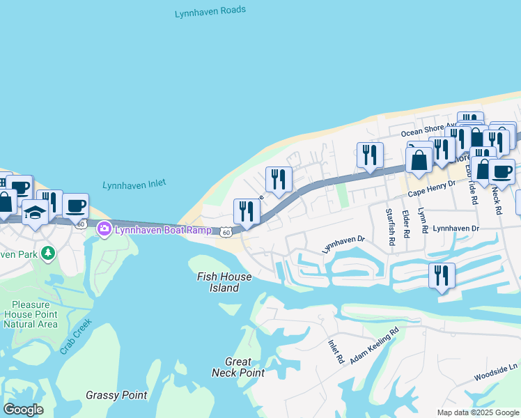 map of restaurants, bars, coffee shops, grocery stores, and more near 3235 Page Avenue in Virginia Beach