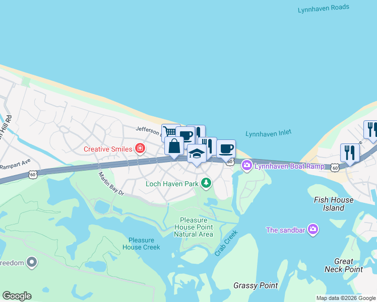 map of restaurants, bars, coffee shops, grocery stores, and more near 2216 Rockbridge Road in Virginia Beach