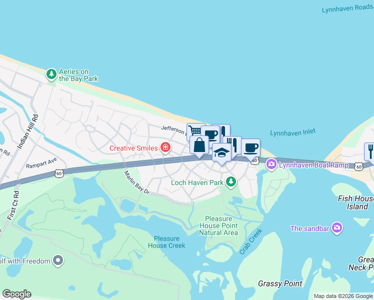 map of restaurants, bars, coffee shops, grocery stores, and more near 3730 Surry Road in Virginia Beach