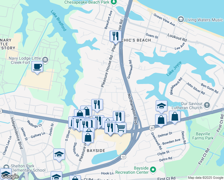 map of restaurants, bars, coffee shops, grocery stores, and more near 4705 Windshore Drive in Virginia Beach