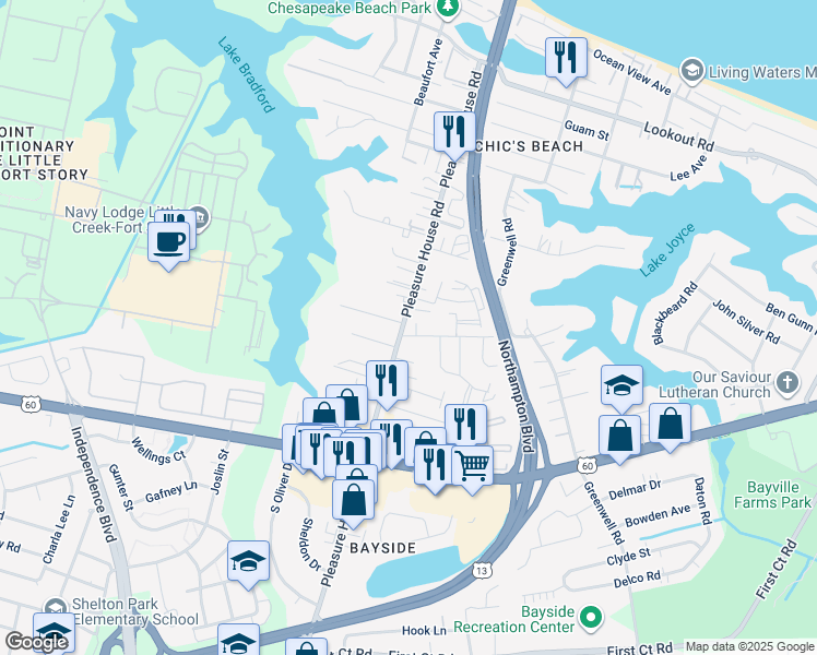 map of restaurants, bars, coffee shops, grocery stores, and more near in Virginia Beach