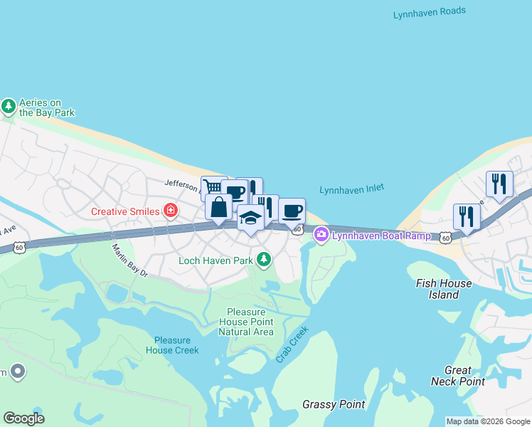 map of restaurants, bars, coffee shops, grocery stores, and more near 3670 Sea Gull Bluff Drive in Virginia Beach