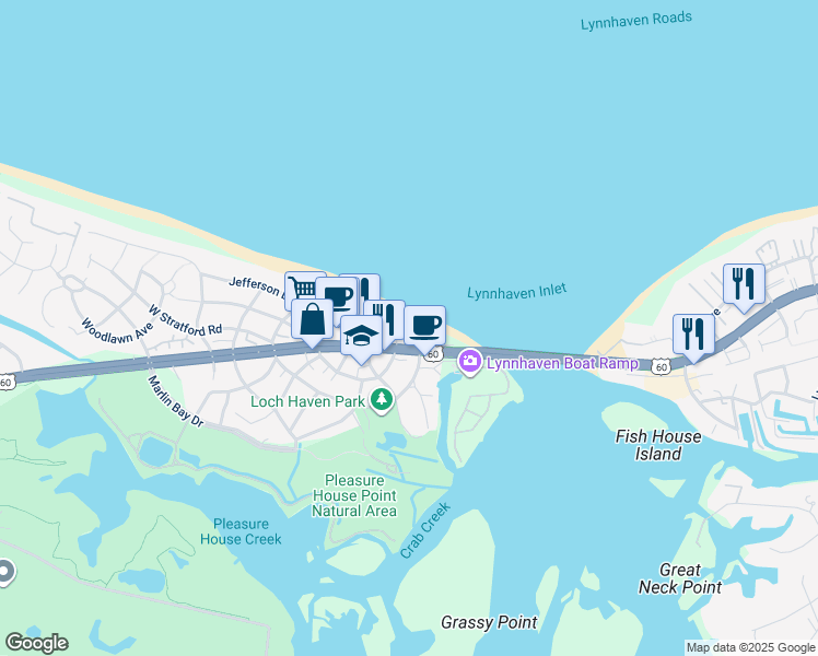 map of restaurants, bars, coffee shops, grocery stores, and more near 3558 Shore Drive in Virginia Beach