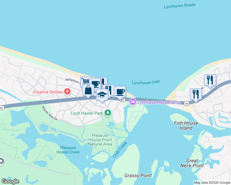 map of restaurants, bars, coffee shops, grocery stores, and more near 3558 Shore Drive in Virginia Beach