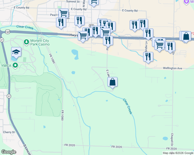 map of restaurants, bars, coffee shops, grocery stores, and more near 986-998 Lakewood Drive in Monett