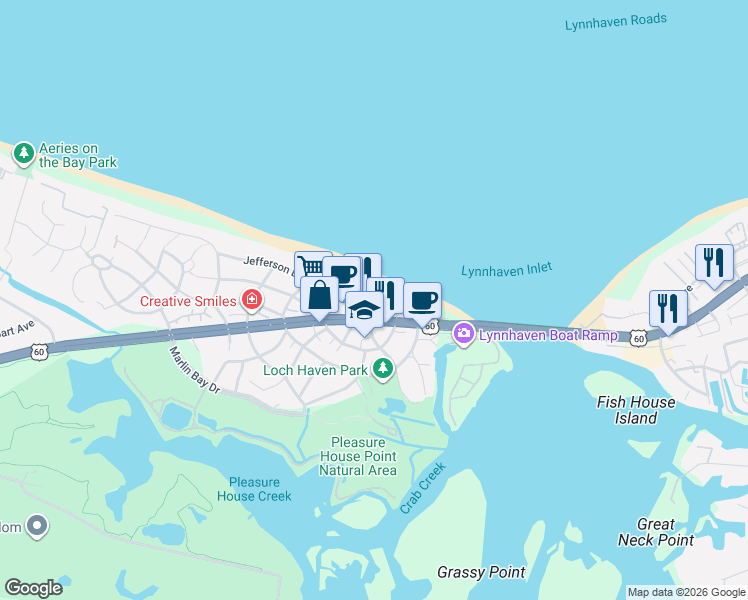 map of restaurants, bars, coffee shops, grocery stores, and more near 3670 Sea Gull Bluff Drive in Virginia Beach